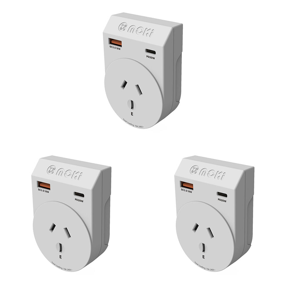3PK Moki Travel Adaptor Plus Outbound AU/NZ to US with Type-C & USB-A