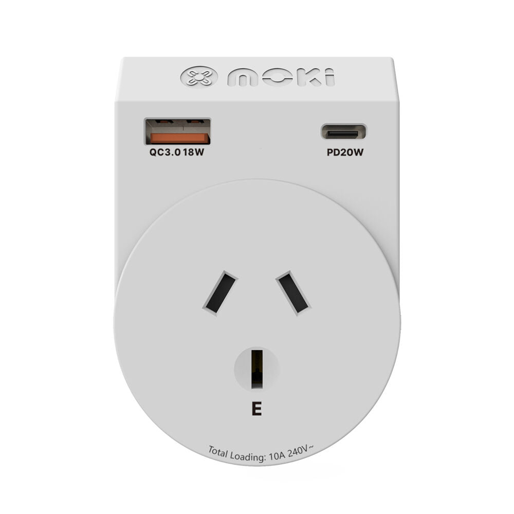 3PK Moki Travel Adaptor Plus Outbound AU/NZ to US with Type-C & USB-A