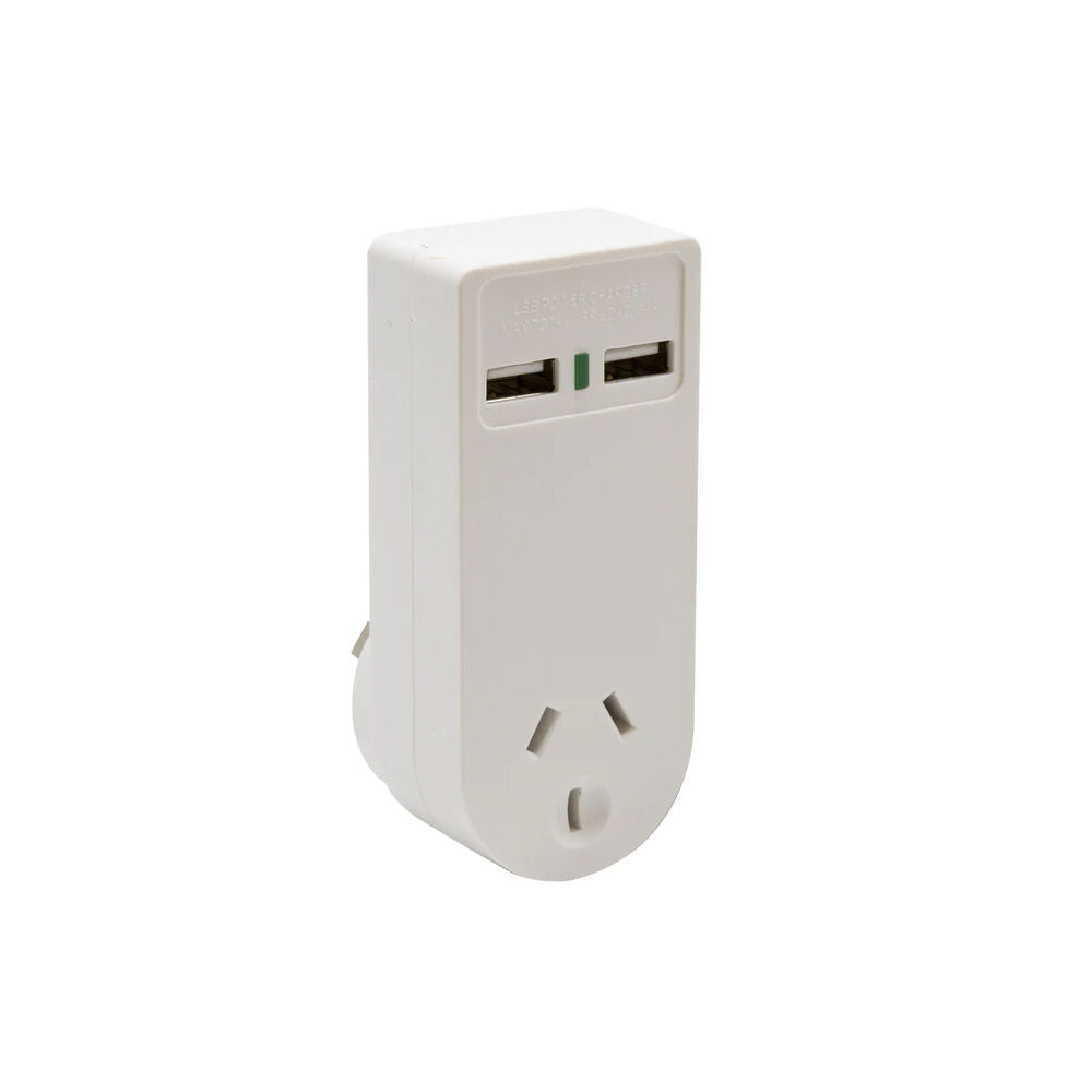 Moki Power Socket w/ Dual USB-A Travel Adaptor Wall Charger - White
