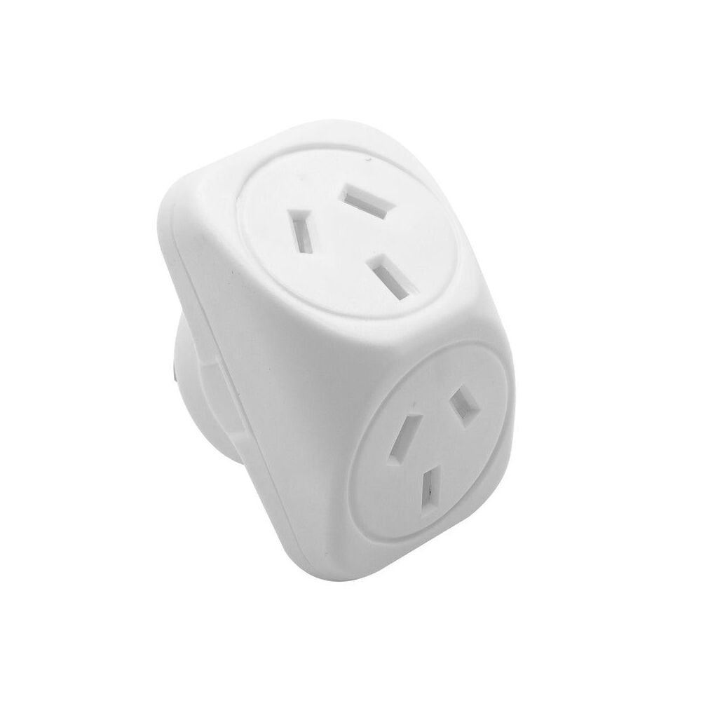 6PK Moki Angled Double Power Travel Adaptor Dual Socket Plug - White