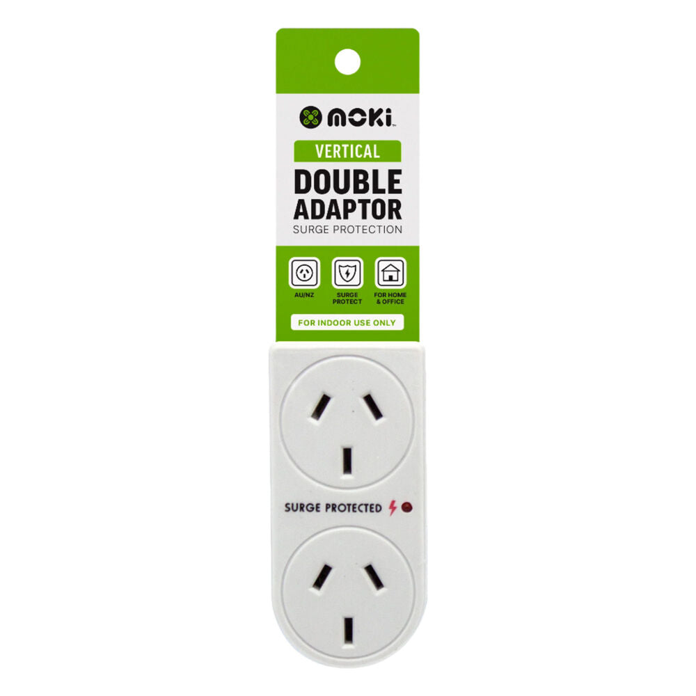 3PK Moki Vertical Double Power Adaptor w/ Surge Protection - White