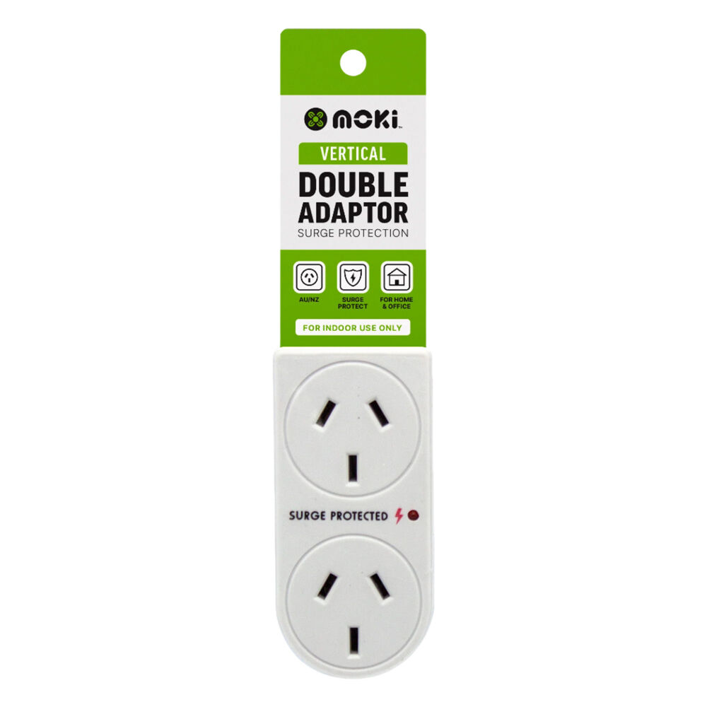 6PK Moki Vertical Double Power Adaptor w/ Surge Protection - White
