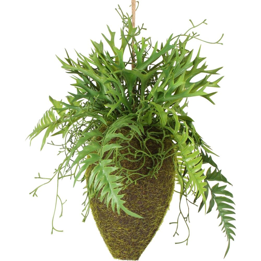 Maine & Crawford 31cm Faux Moana Kokedama Hanging Fern Artificial - Green