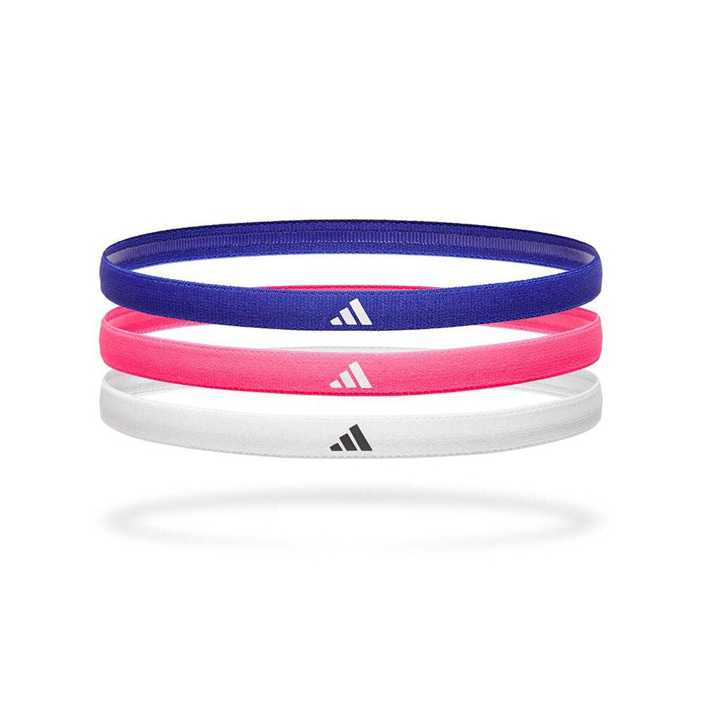 3PK Adidas Sport Hair Bands Elastic/Lycra Non-Slip Lucid Blue/Lucid Pink/White
