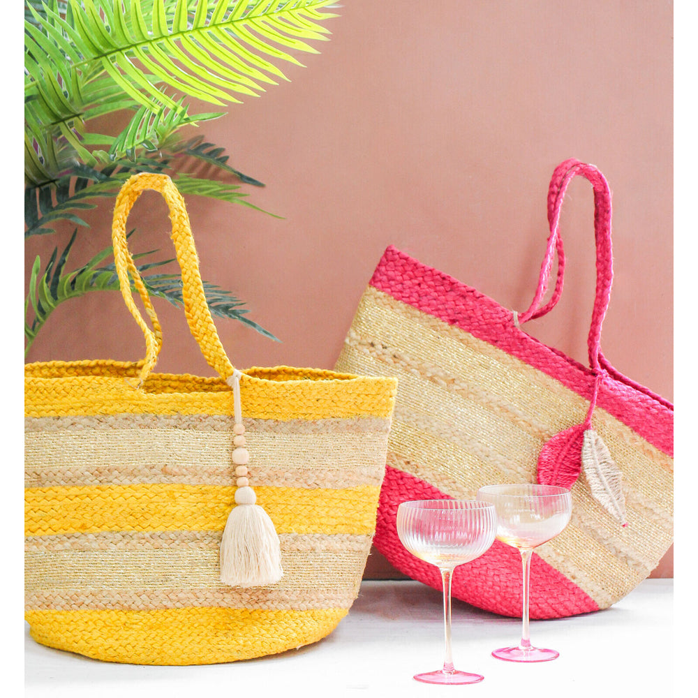 LVD Vita Jute 50cm Shopper Bag Ladies/Women's Handbag w/ Handle - Pink/Beige