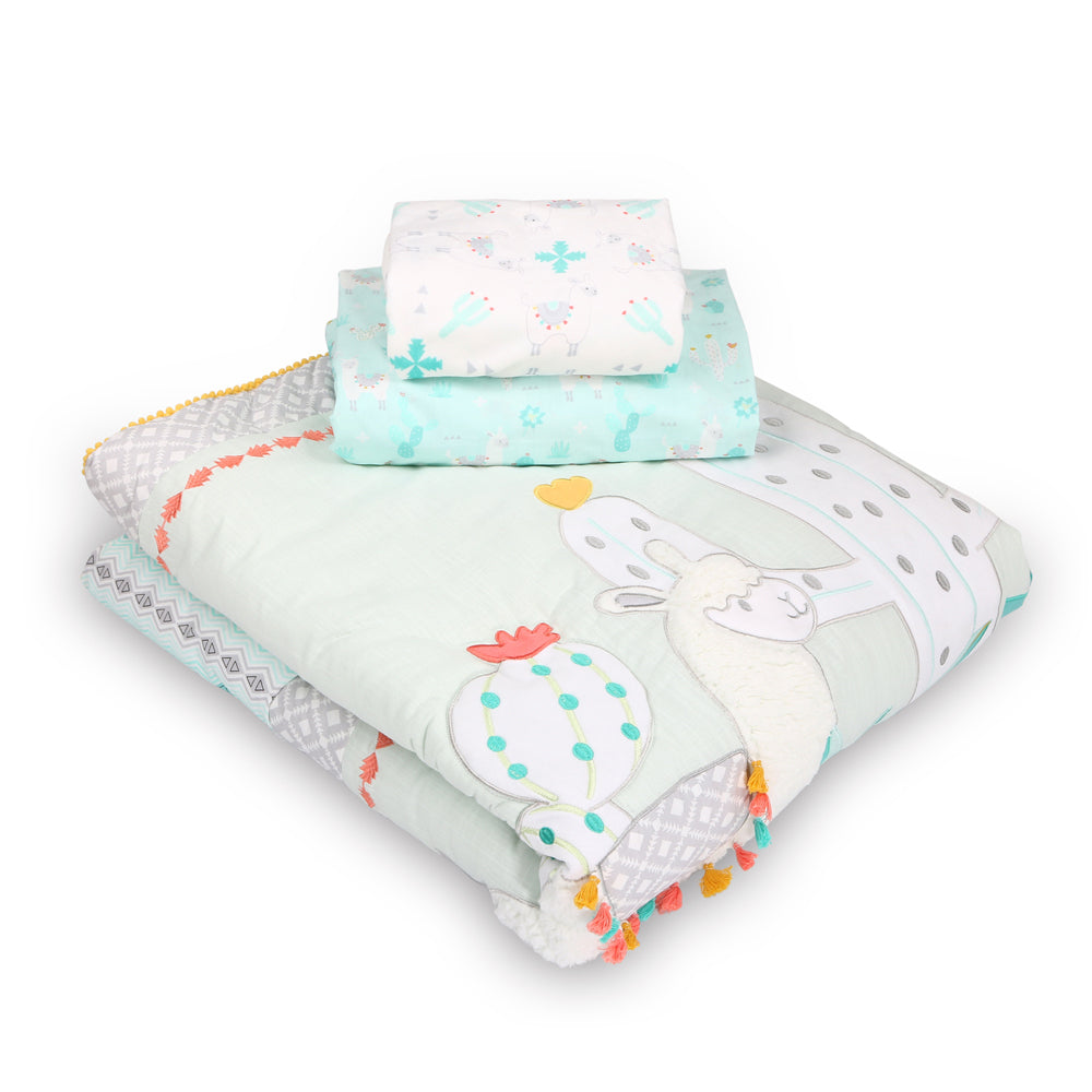 The Peanutshell Little Llama Cotton Fitted Sheet 135cm Allover Print