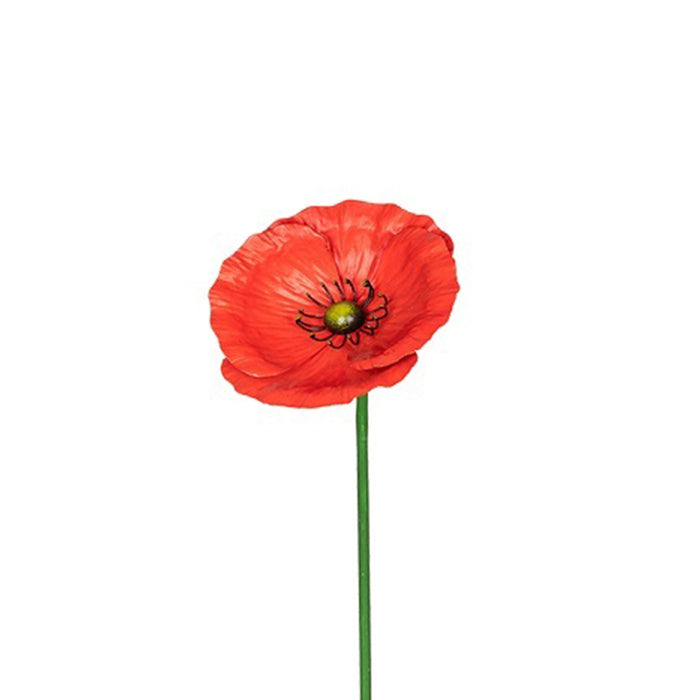 2x Garden 49cm Metal Stake Poppy Small Floral Decor - Red