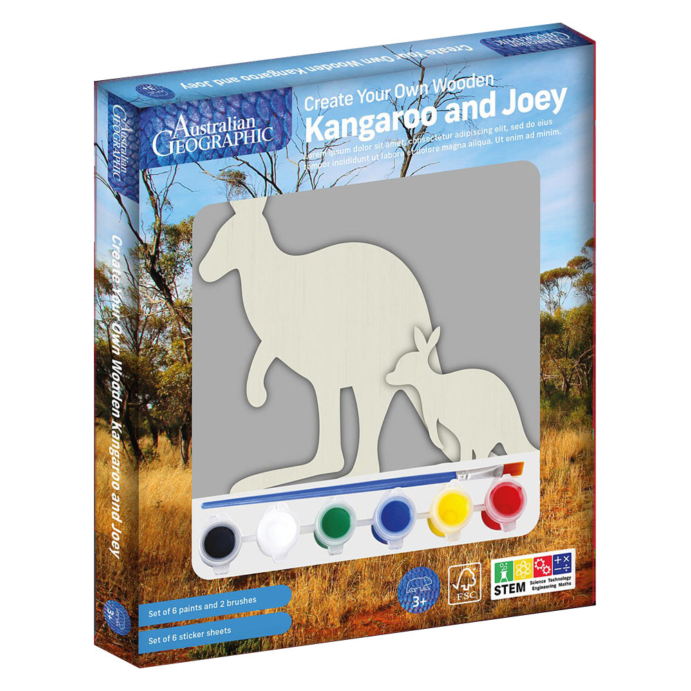 2PK Australian Geographic Create Your Own Wooden Kangaroo and Joey Kids Toy 3+
