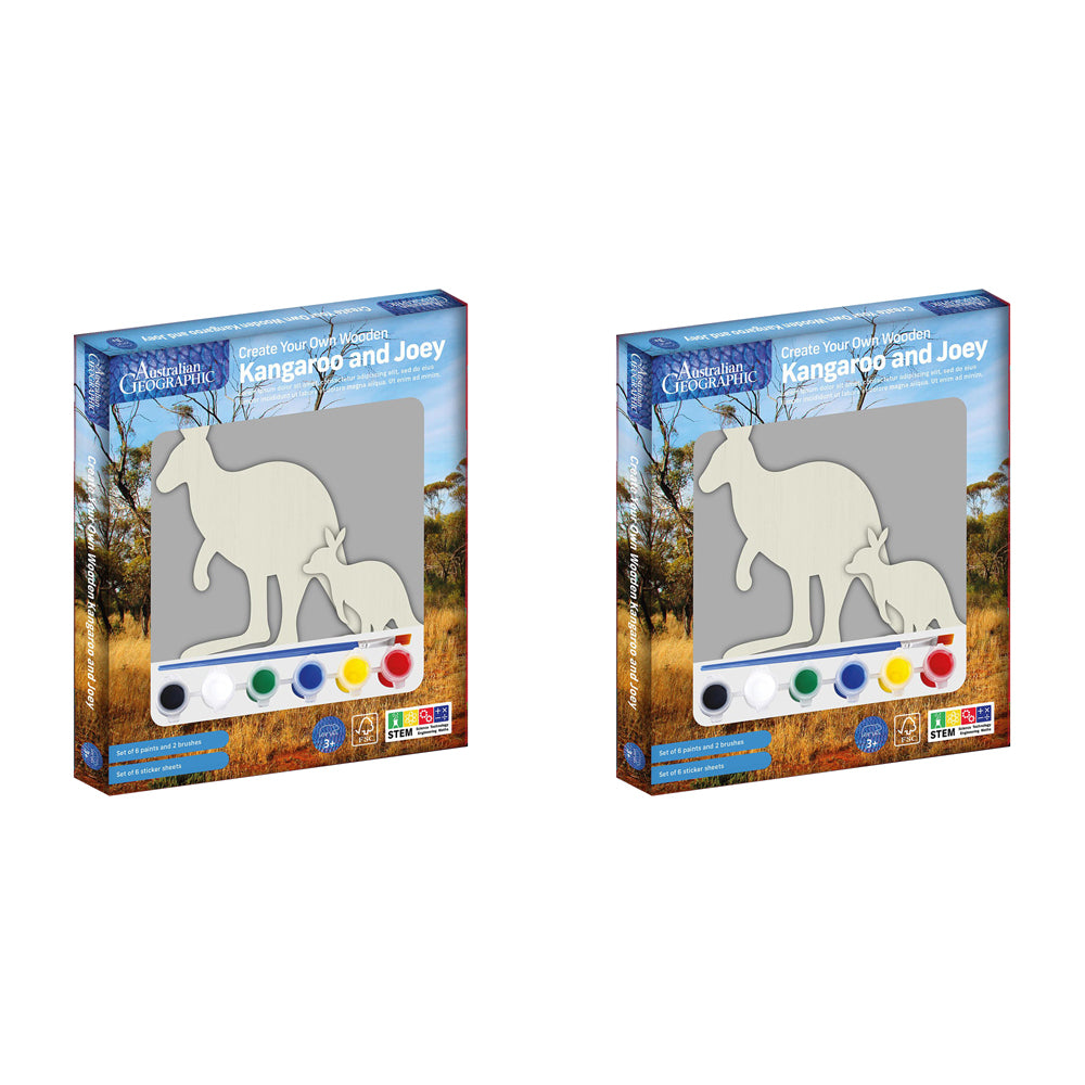 2PK Australian Geographic Create Your Own Wooden Kangaroo and Joey Kids Toy 3+