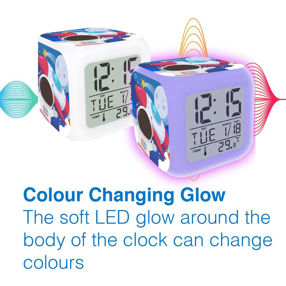 2PK Laser Kids Printed LED Glow Cube Alarm Clock - Astronaut 3y+