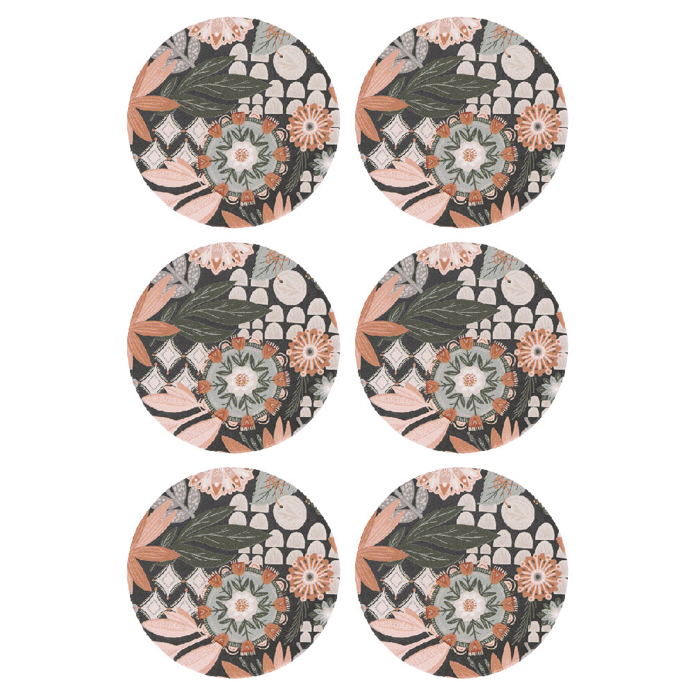6PK Splosh Amber Garden Collage 10.5cm Ceramic Coaster Round