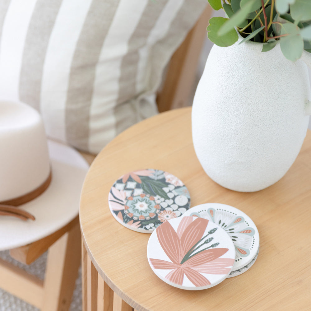 6PK Splosh Amber Garden Flower 10.5cm Ceramic Coaster Round