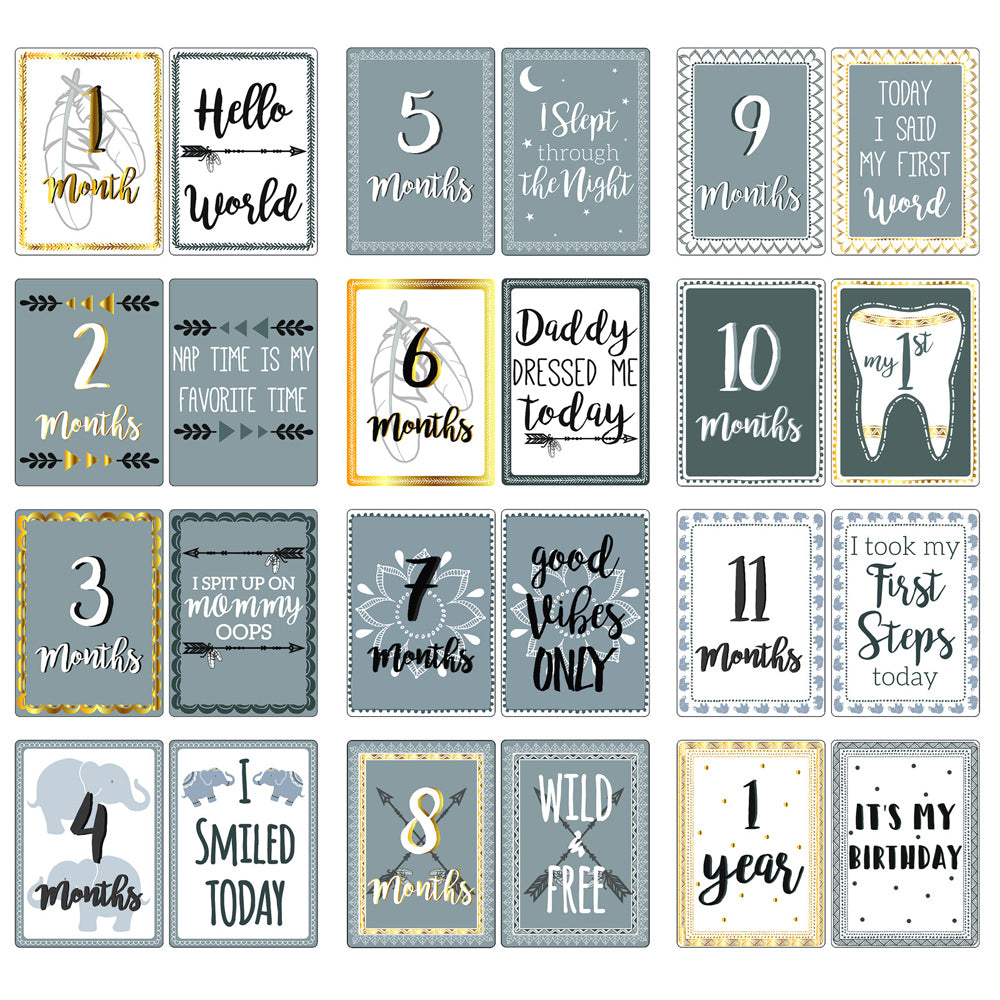 2x 12pc The Peanutshell Boho Reversible Milestone Cards 18cm