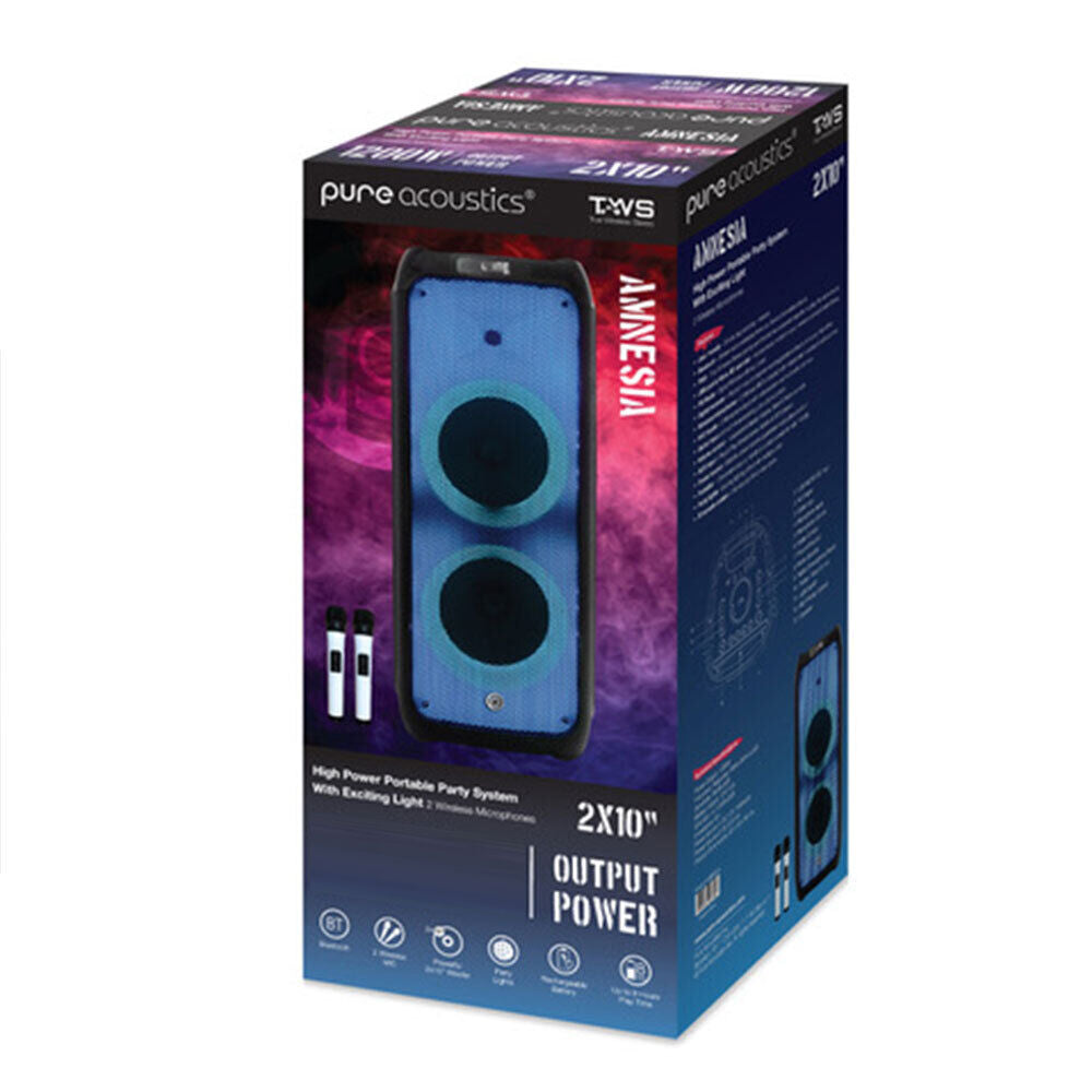 Pure Acoustics Amnesia 600W TWS Bluetooth Speaker w/2 Wireless Mics