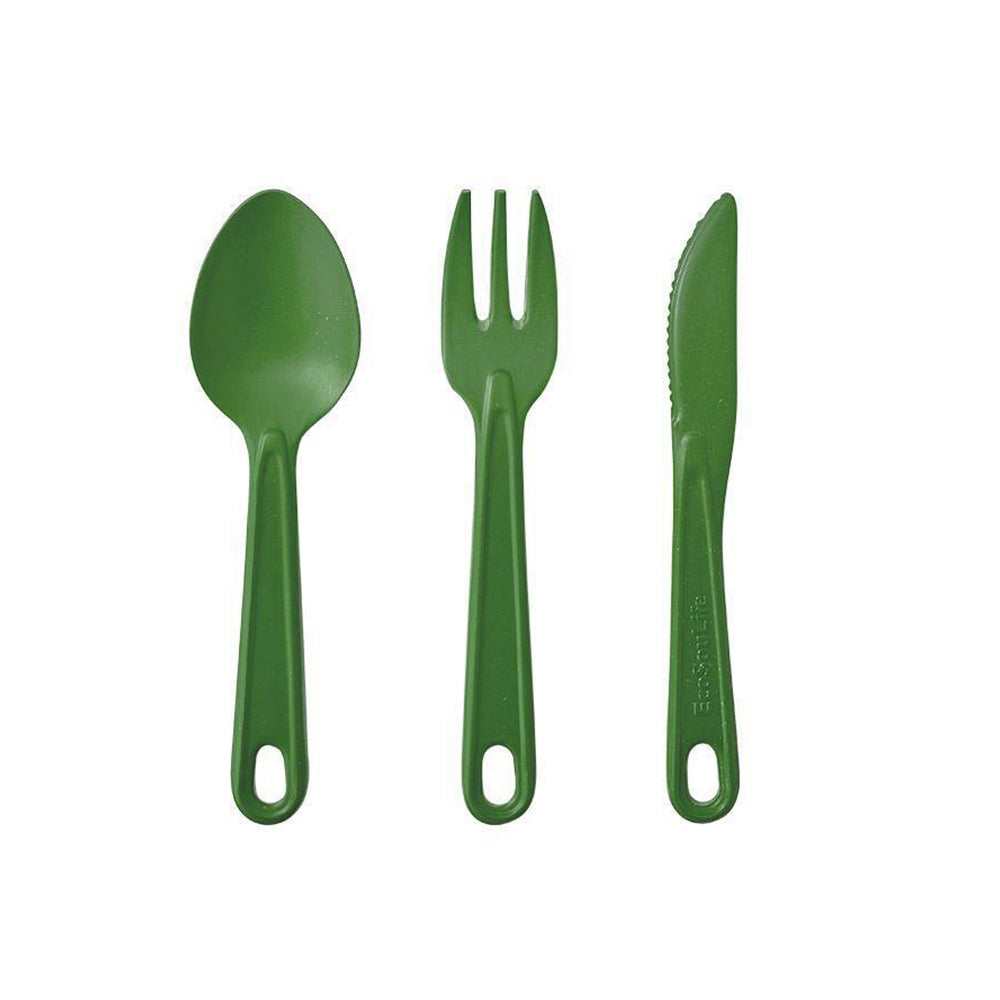 2x 3pc Eco Soulife All Natural Outdoor Camping Cutlery Set Green