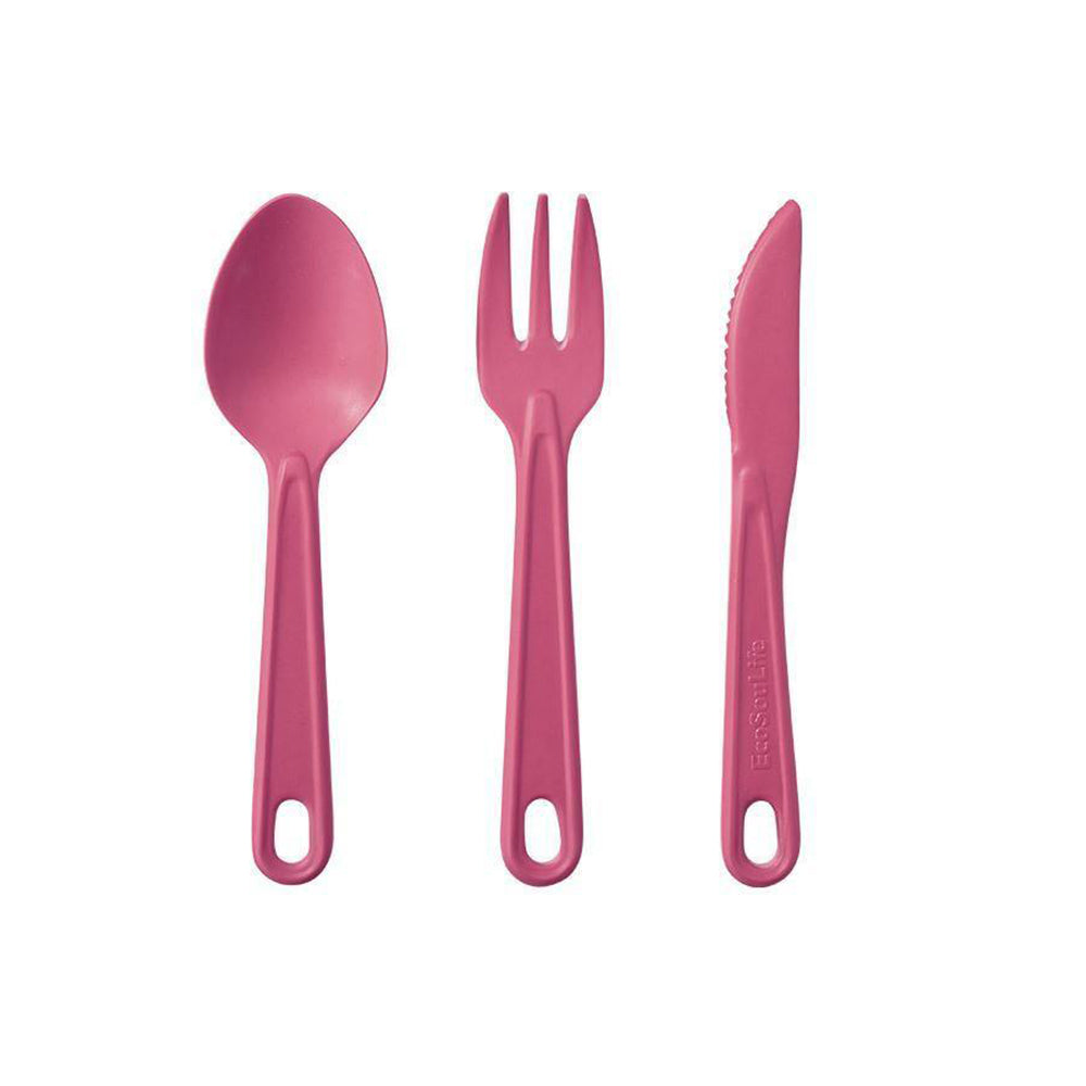 2x 3pc Eco Soulife All Natural Outdoor Camping Cutlery Set Pink
