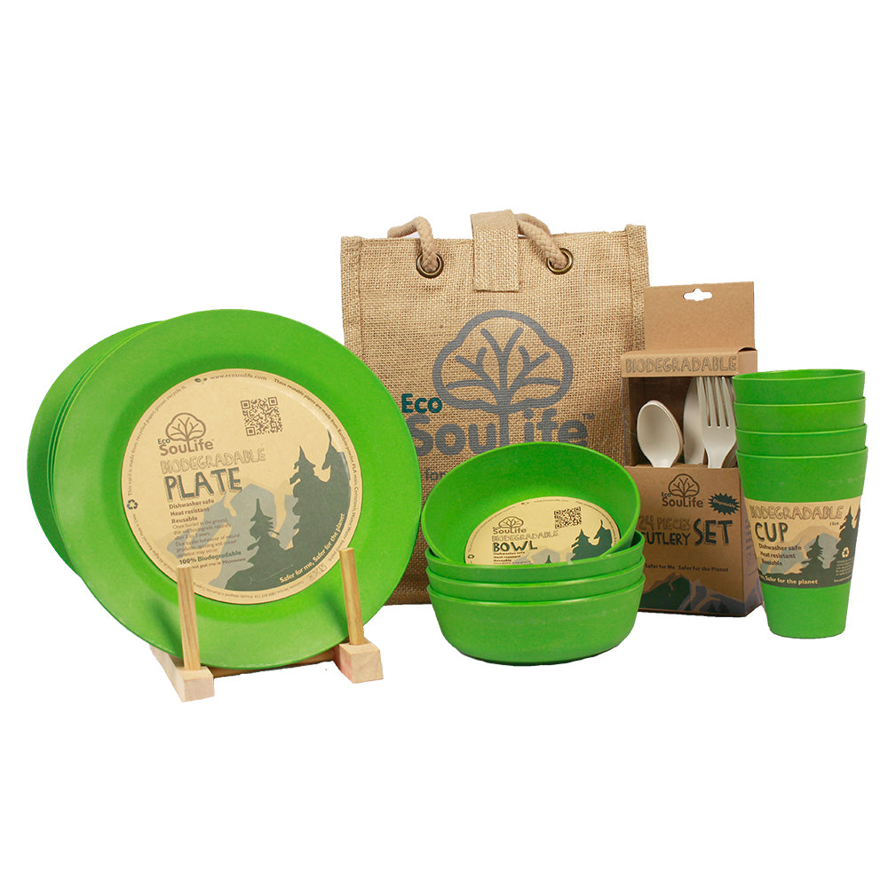 37pc Eco SouLife Reusable Biodegradable All Natural Picnic Set Green