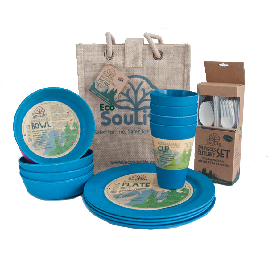 37pc Eco SouLife Reusable Biodegradable All Natural Picnic Set Navy