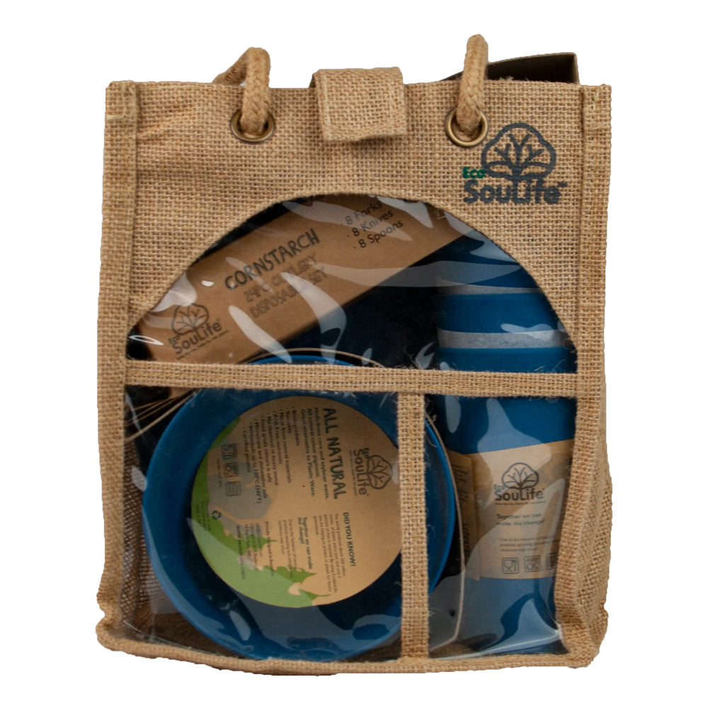 37pc Eco SouLife Reusable Biodegradable All Natural Picnic Set Navy