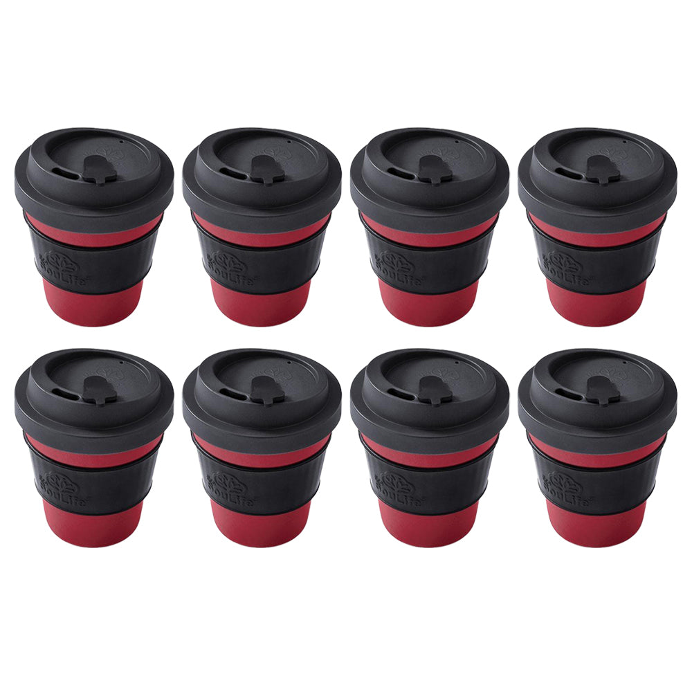 2x 4PK EcoSouLife Reusable Natural Coffee Cup 350ml - Dark Grey/Red