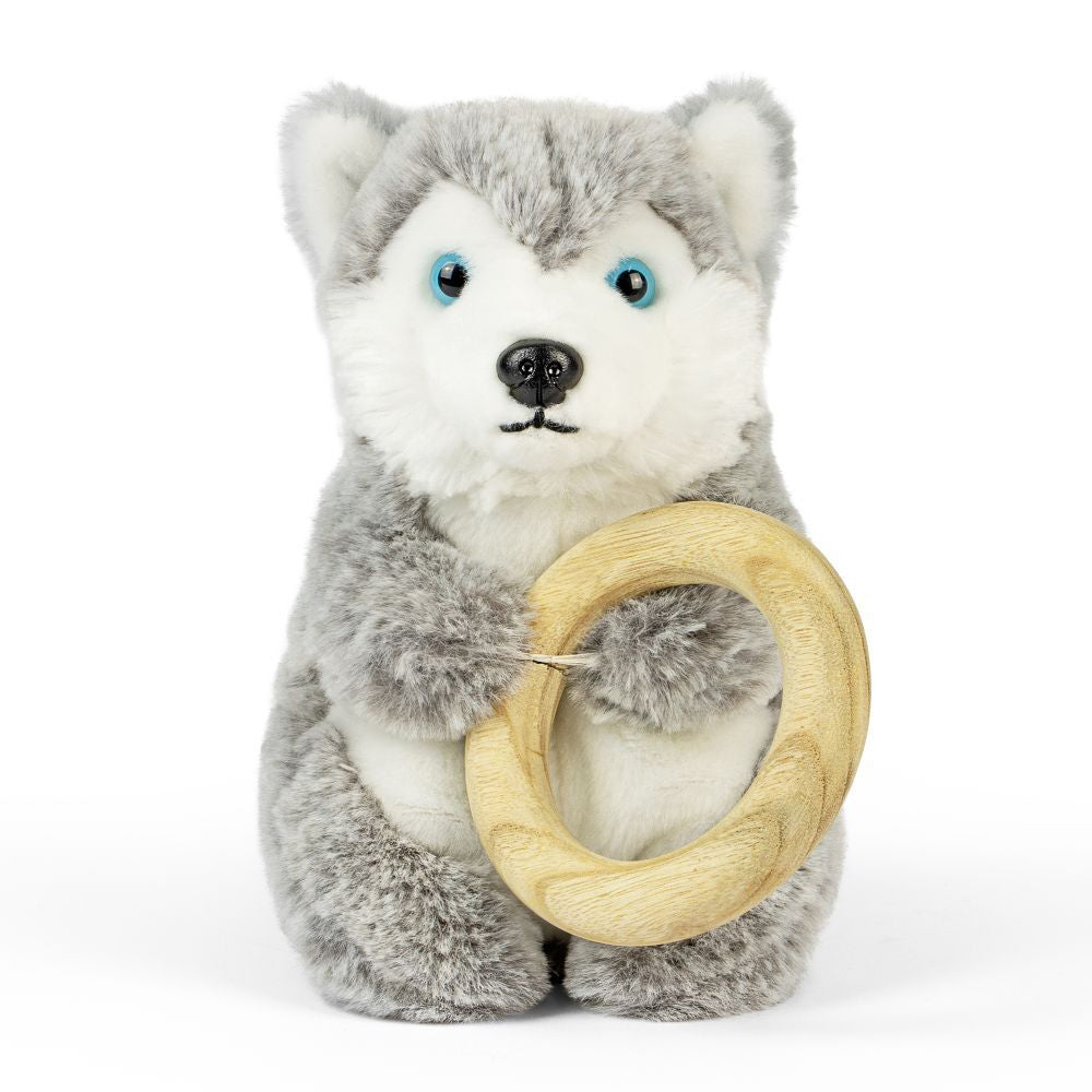 Living Nature 21cm Baby Husky w/ Ring Kids Stuffed Toy - Grey