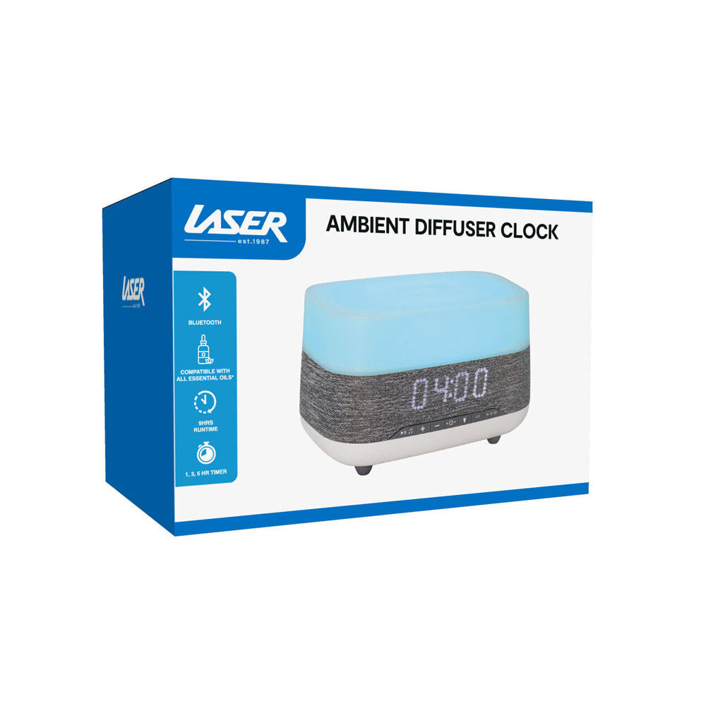 Laser Ambient Diffuser Clock Radio w/ Bluetooth Speaker & LED Light 18.5cm