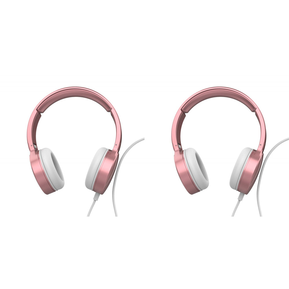2PK Laser Wired Folding 3.5mm Aux Over-Ear Headphones - Rose Gold