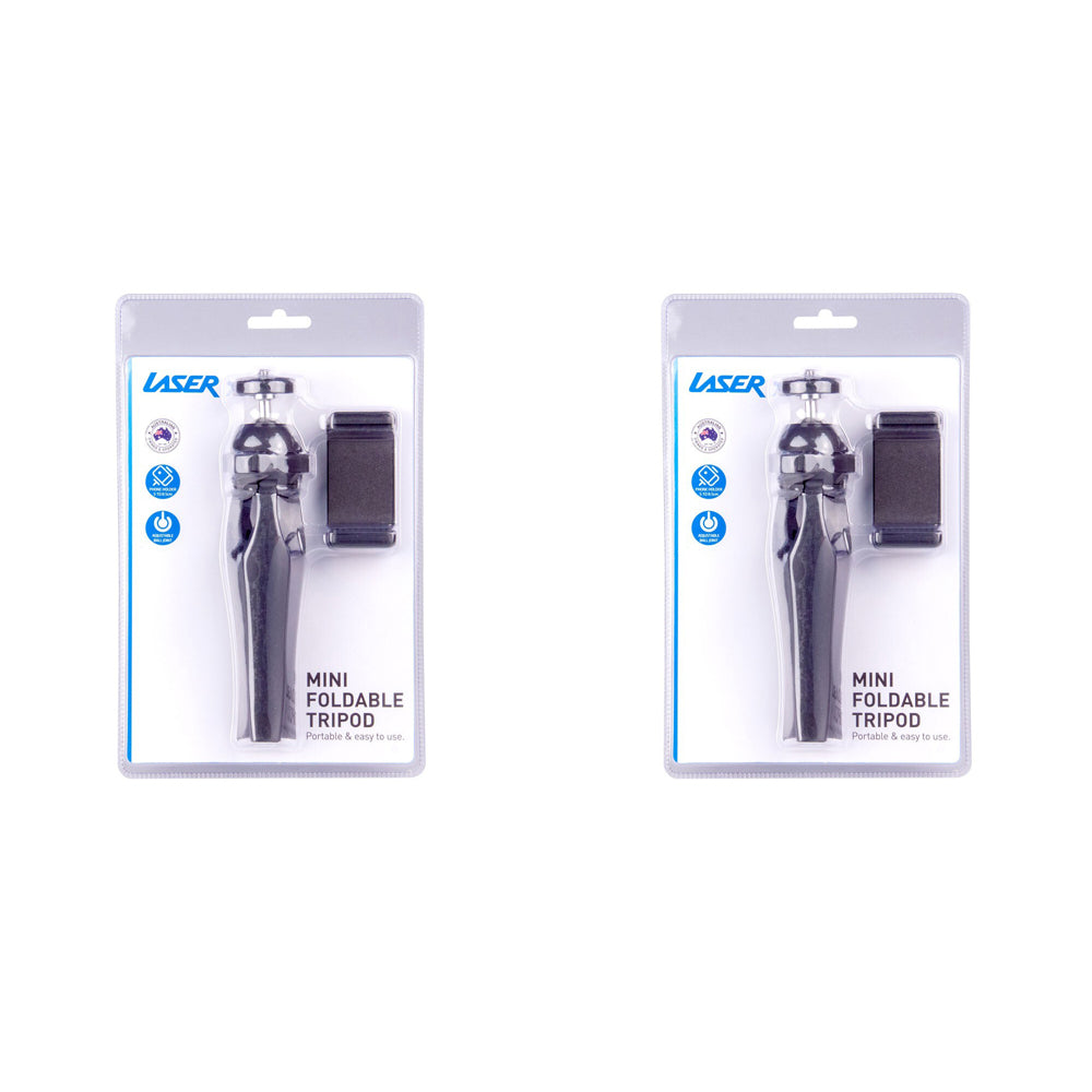 2PK Laser Mini Foldable Tabletop Tripod w/ Phone Adapter For Cameras - Black