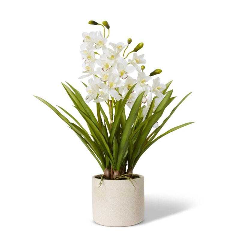 E Style Artificial 86cm Plastic Cymbidium Slim Pot - White/Cream