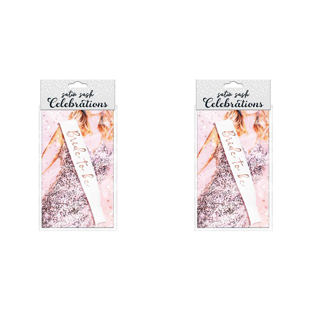 2PK Bride To Be Party Gift Sash White w/ Rose Gold Text