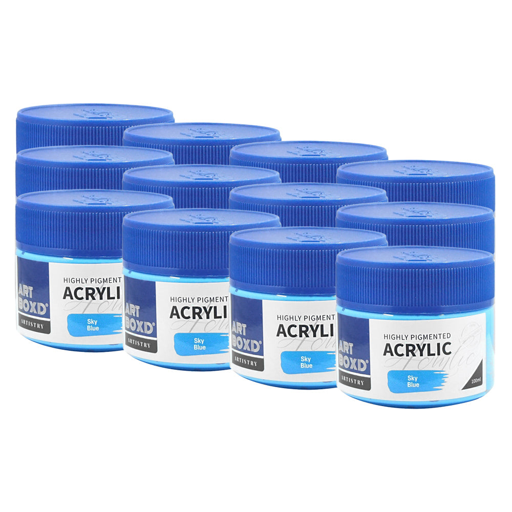 12PK Art Boxd 100ml Premium Acrylic Artists Paint - Sky Blue