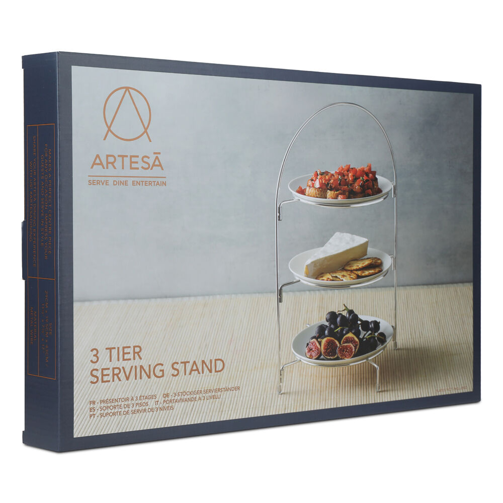 Artesa 3 Tier Metal Food Serving Stand/Plate Holder Afternoon Tea/Cakes Silver