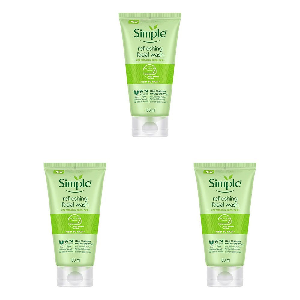 3PK Simple Refreshing Facial Wash For All Skin Types Unscented 150ml