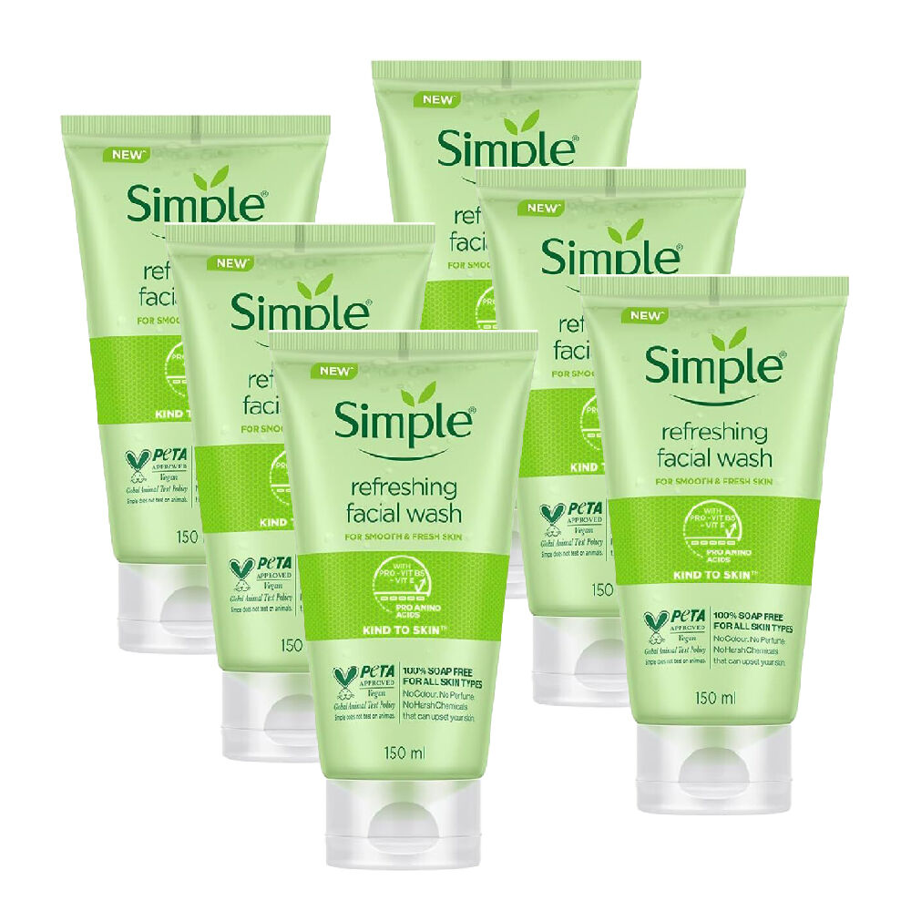 6PK Simple Refreshing Facial Wash For All Skin Types Unscented 150ml