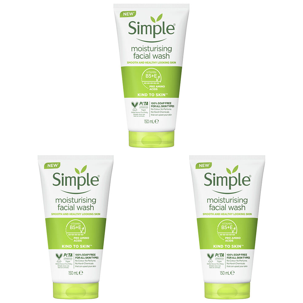 3PK Simple Moisturising Facial Wash For All Skin Types Unscented 150ml
