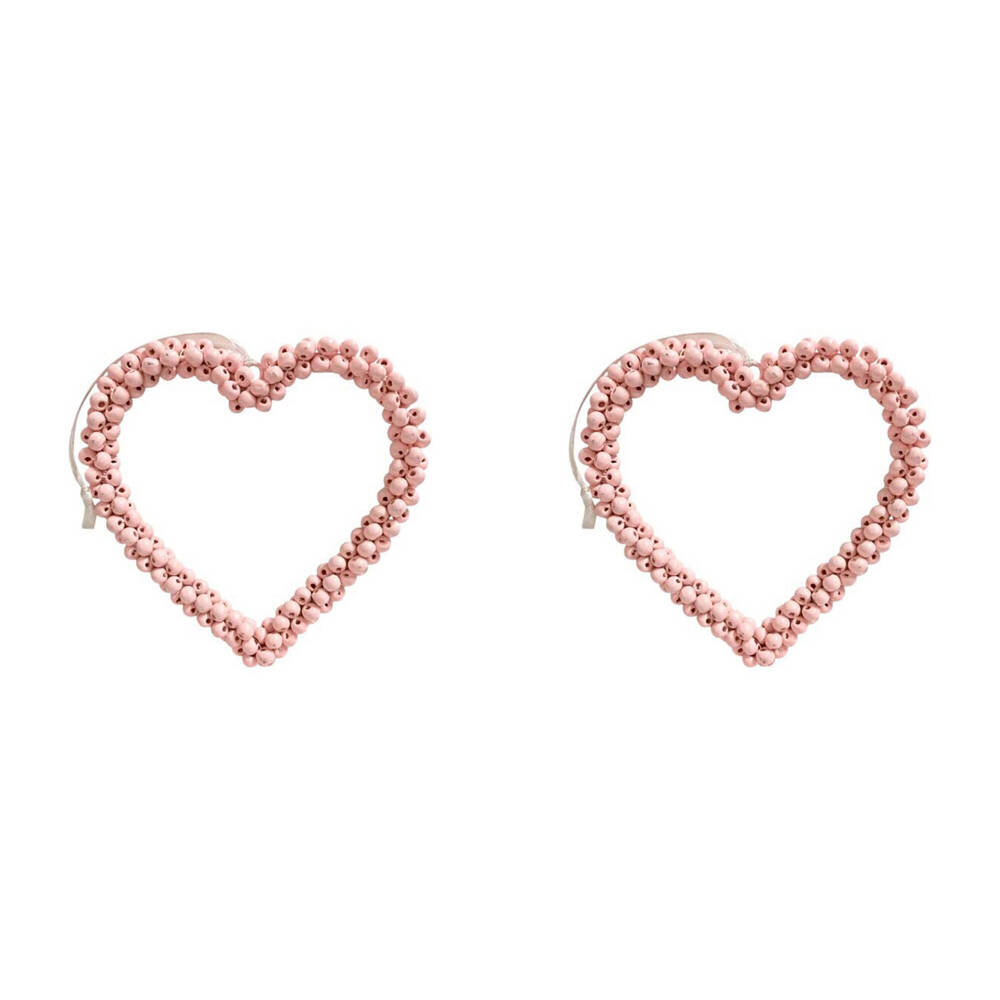 2PK LVD Bead Heart Hanger Wooden Hanging Ornament Decor Pink 17cm