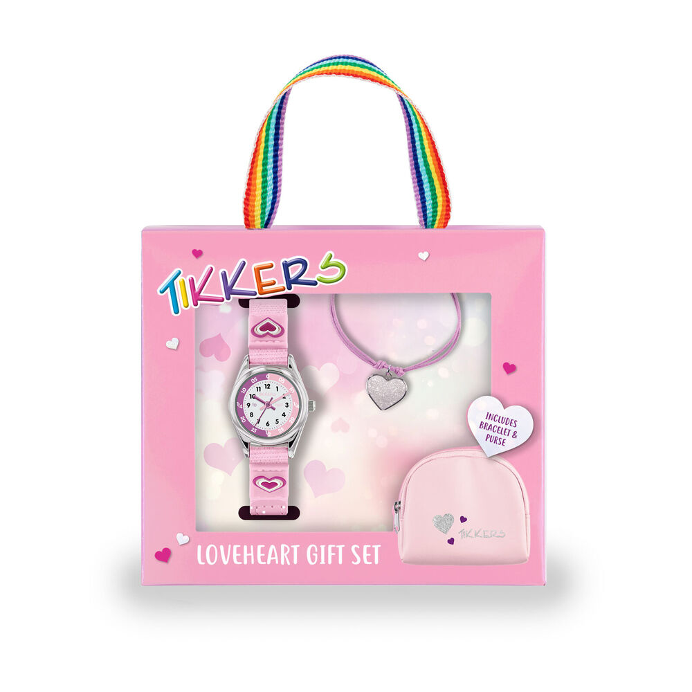 Tikkers Pink Heart Dial Watch, Straps, Purse & Necklace Gift Set - Pink