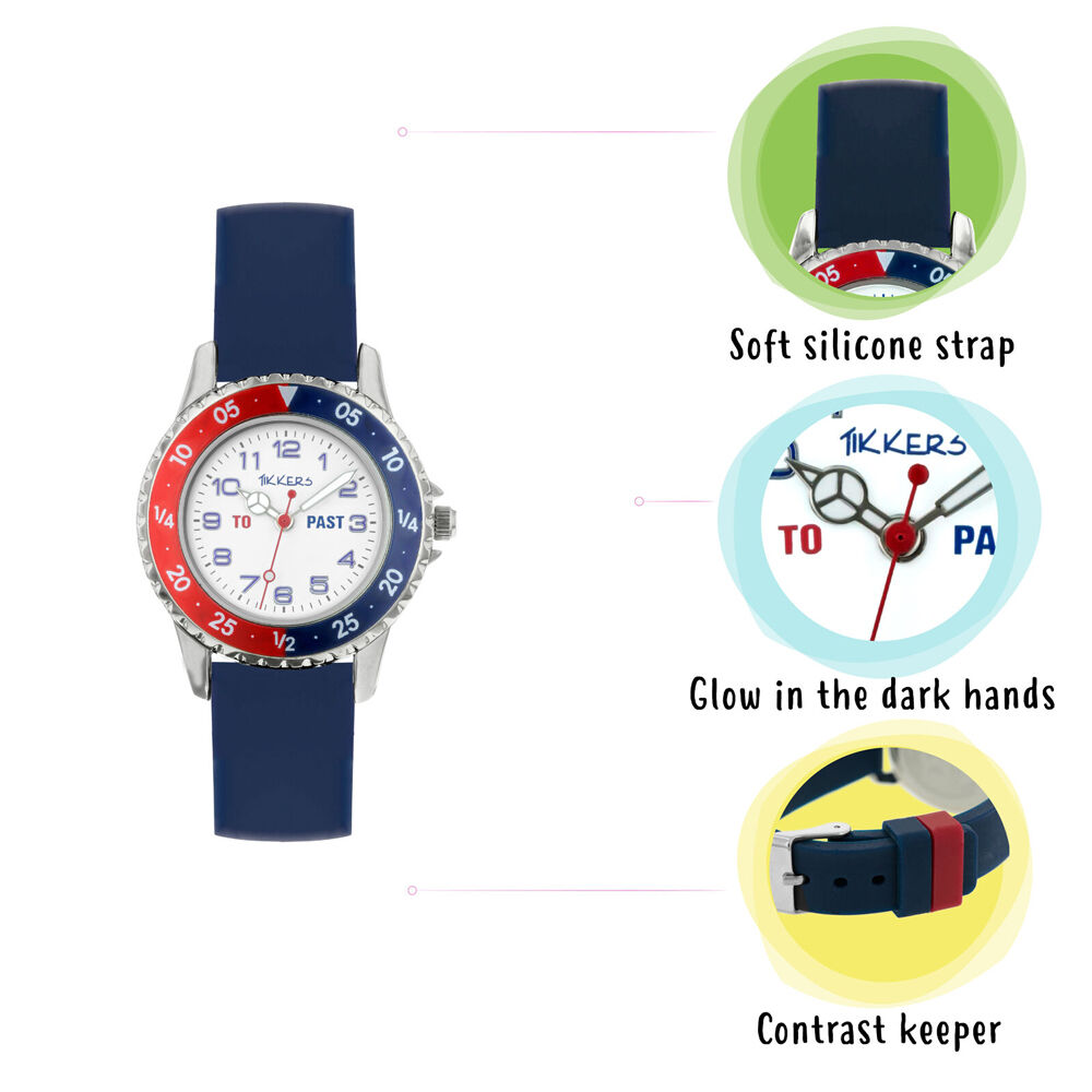 Tikkers Time Teacher Dial Watch with Blue and Red Silicone Straps - Blue
