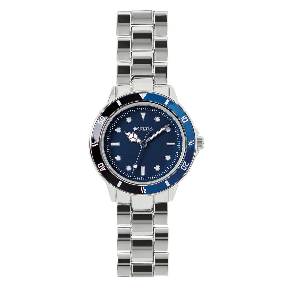 Tikkers Two-Tone Navy Dial Watch w/ Adjustable Silver Link Bracelet - Blue
