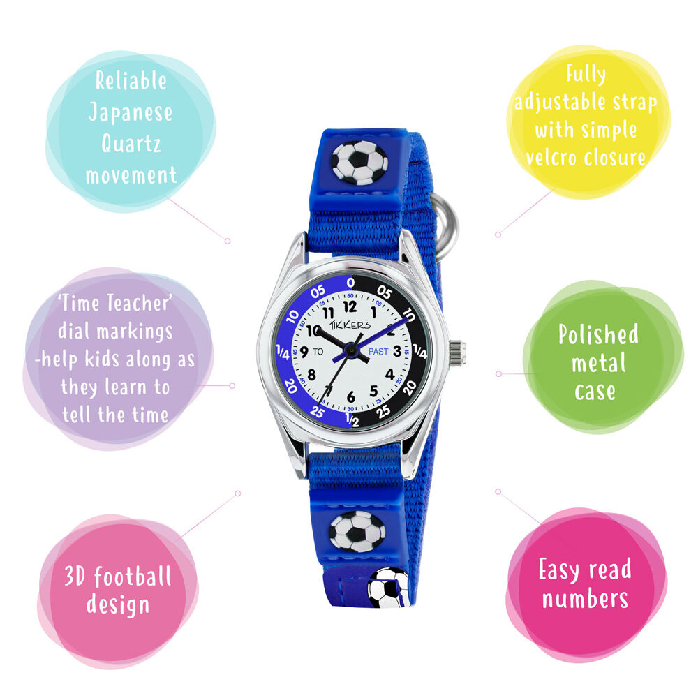 TIkkers Football Teacher Watch w/ Silicone Strap & Wallet Set - Blue