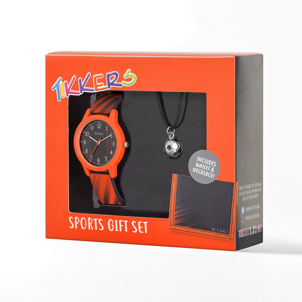 Tikkers Football Watch w/ Straps, Necklace & Wallet Gift Set - Black/Orange