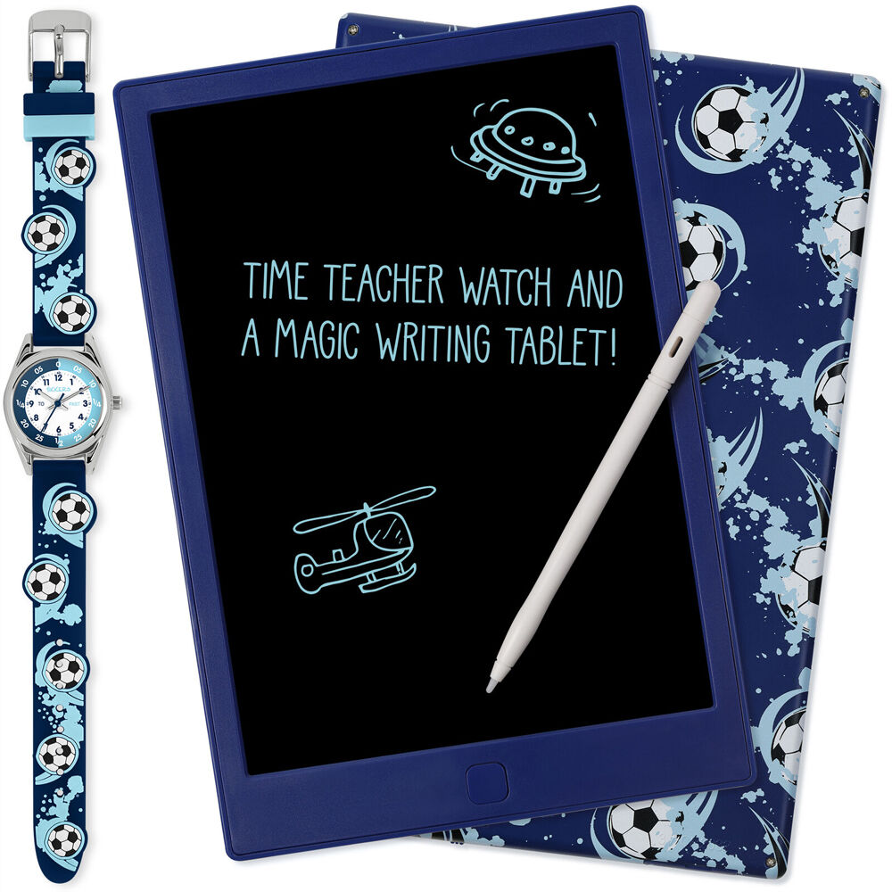 Tikkers Time 3D Football Watch with Straps & Writing Pad Gift Set - Blue