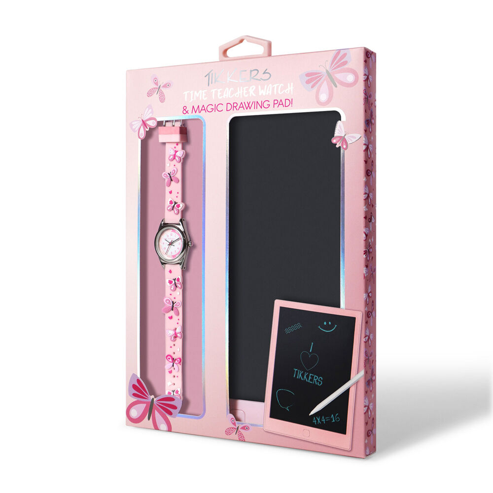 Tikkers Time 3D Butterfly Watch with Straps & Writing Pad Gift Set - Pink