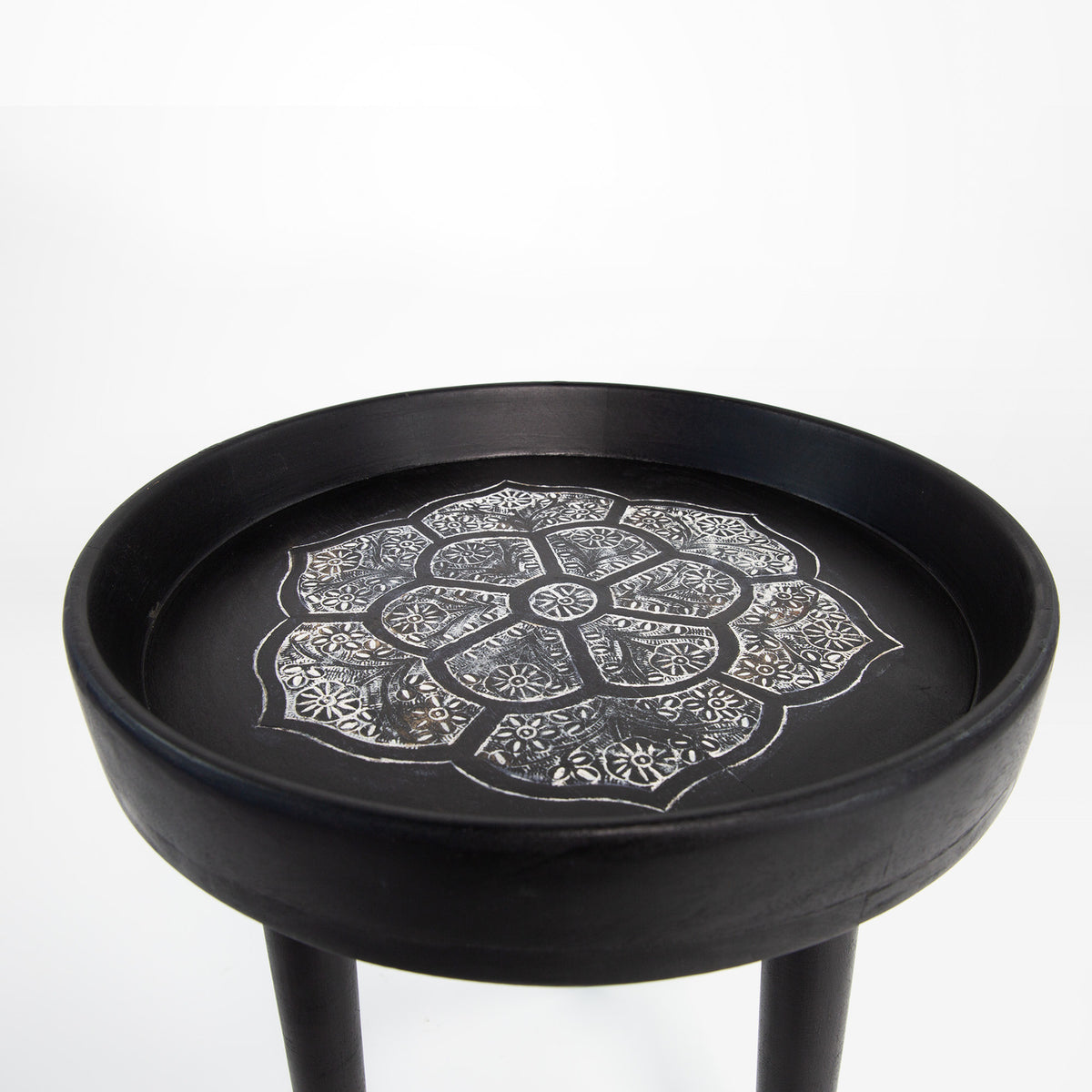 Rayell 46cm Carved Timber Top Bisque Side Table - Black