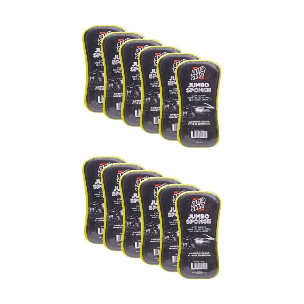 12PK AutoShift Jumbo Sponge Car Cleaning Accessory Anti-Scratch/Streak 22x10x6cm