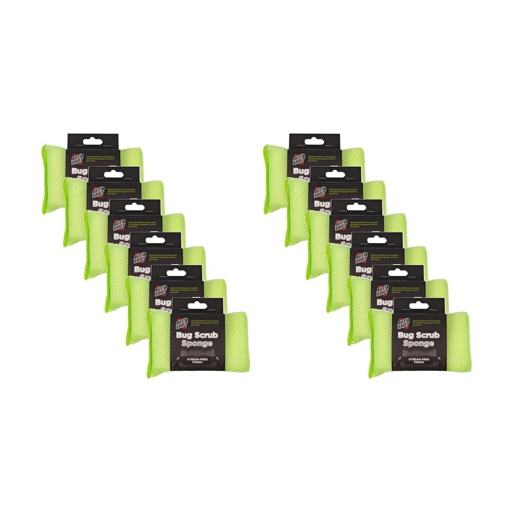 12PK AutoShift Bug Scrub Car Cleaning Sponge Streak Free Finish 15x8cm Green