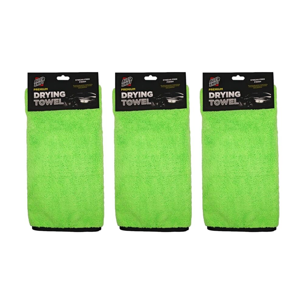 3PK AutoShift Premium Microfibre Drying Towel/Cloth Car Cleaning 70x70cm Green