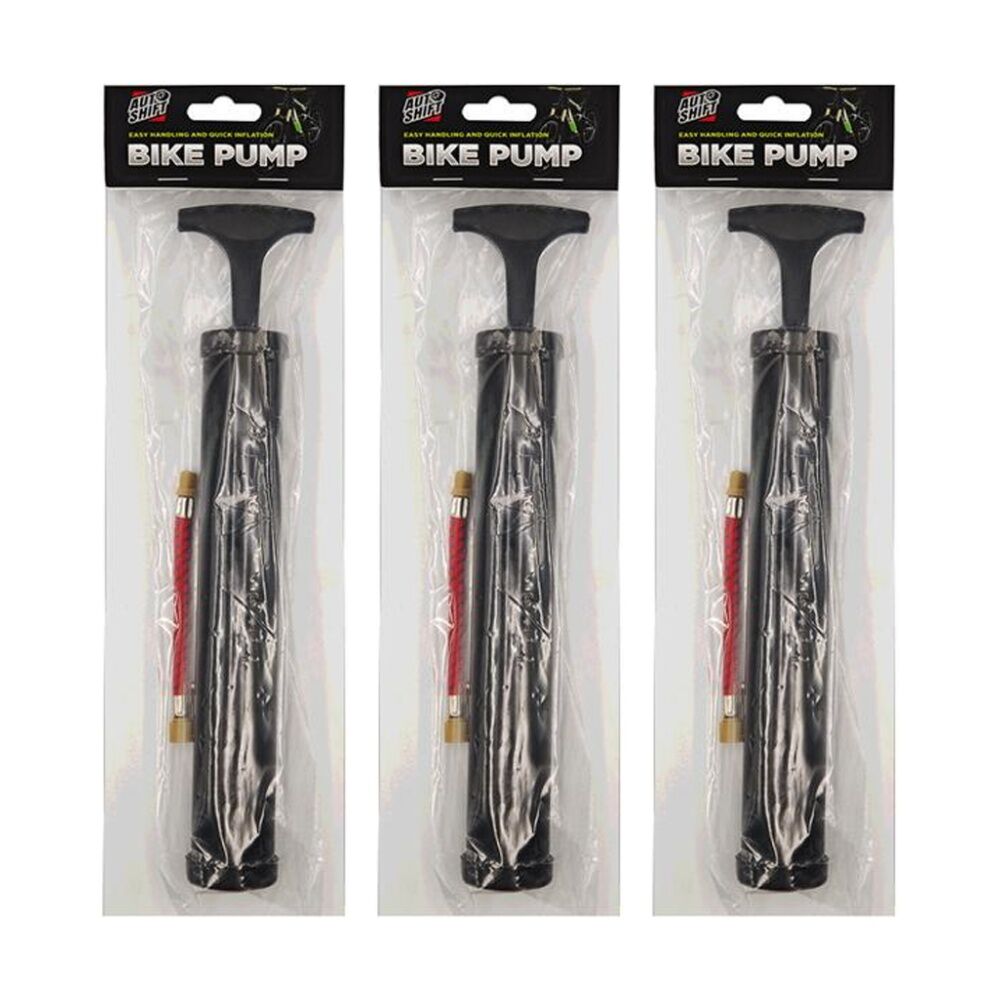 3PK AutoShift 28cm Bike Tyre Pump Handheld Quick Inflate Cycling Accessory