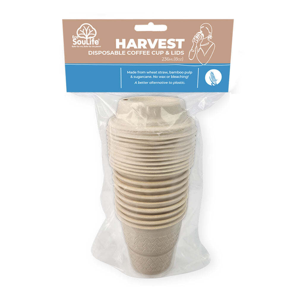4x 40pc EcoSouLife Harvest Coffee Cups w/ Lids 236ml