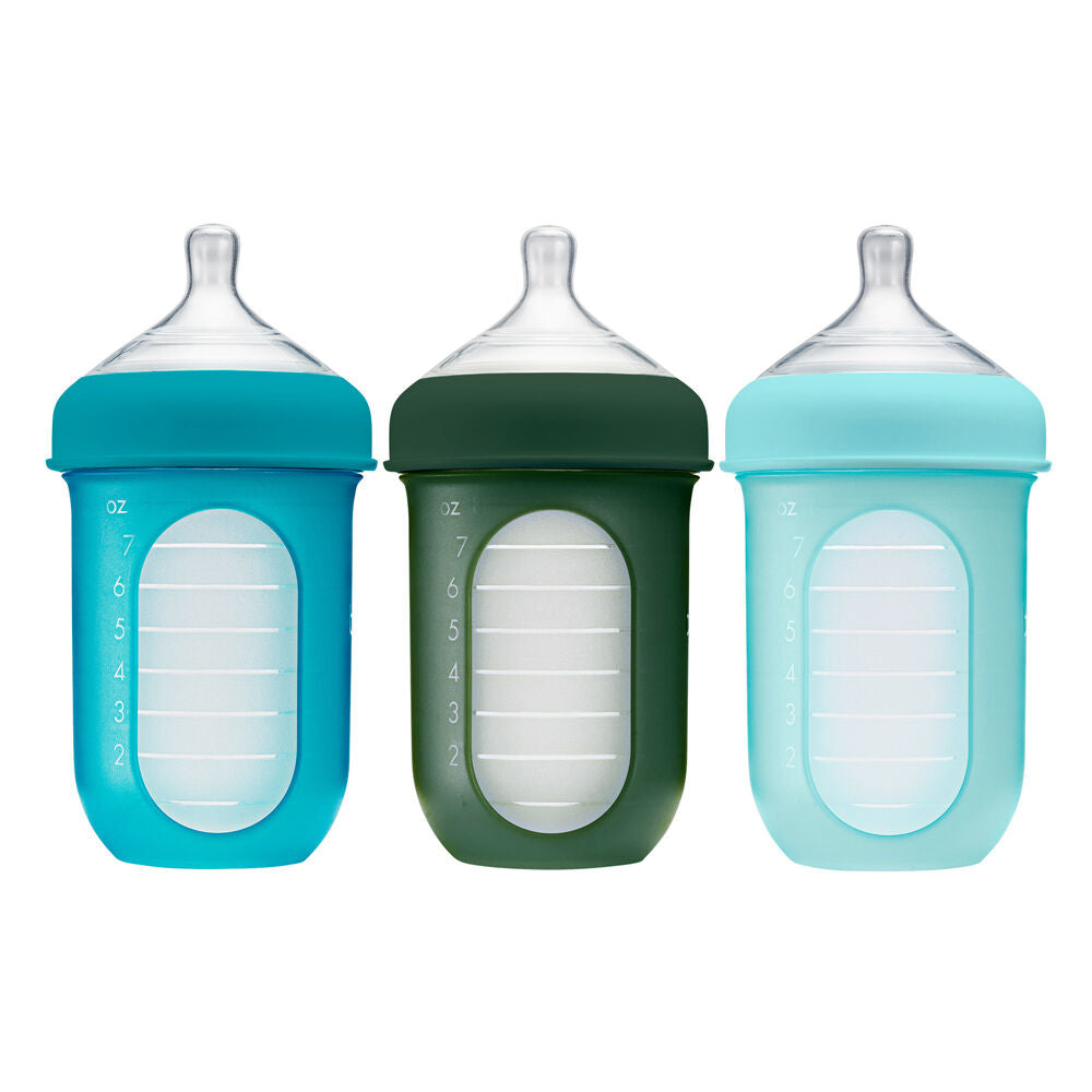 3PK Boon Nursh Collapsible Silicon Baby Bottle Blue 237ml 3 Months+